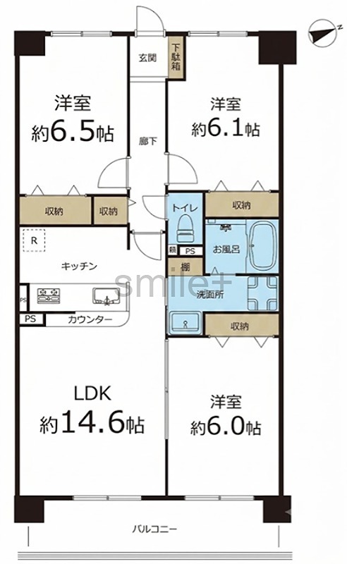 シティオ岡山神田 広々14.6帖のLDKが魅力の3LDK。全居室に収納があり、すっきり暮らせる間取りです。