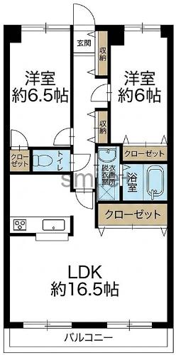 シティコーポ延友 約16.5帖のLDKが広々とした空間を演出。各洋室には収納があり、すっきり暮らせる2LDKの間取りです。